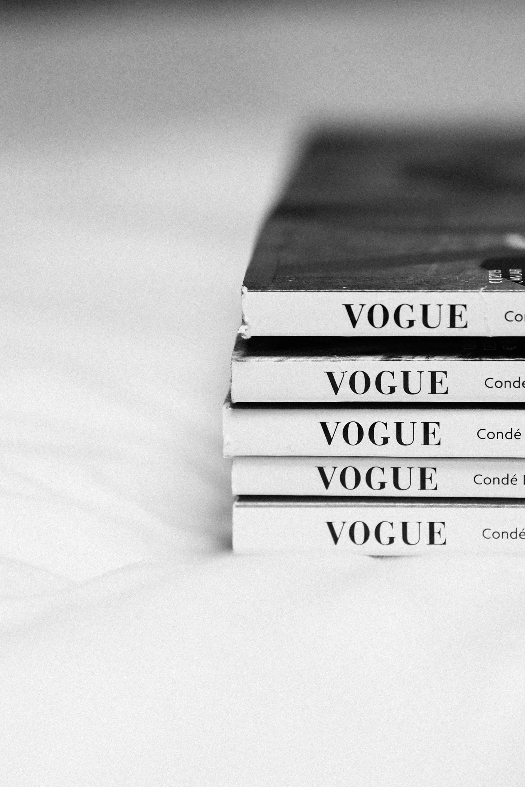 A stack of Vogue magazines