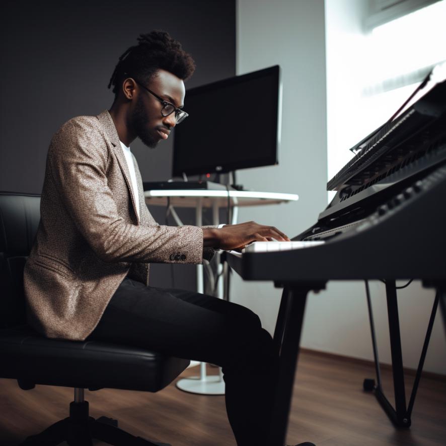 black musician playing a keyboard